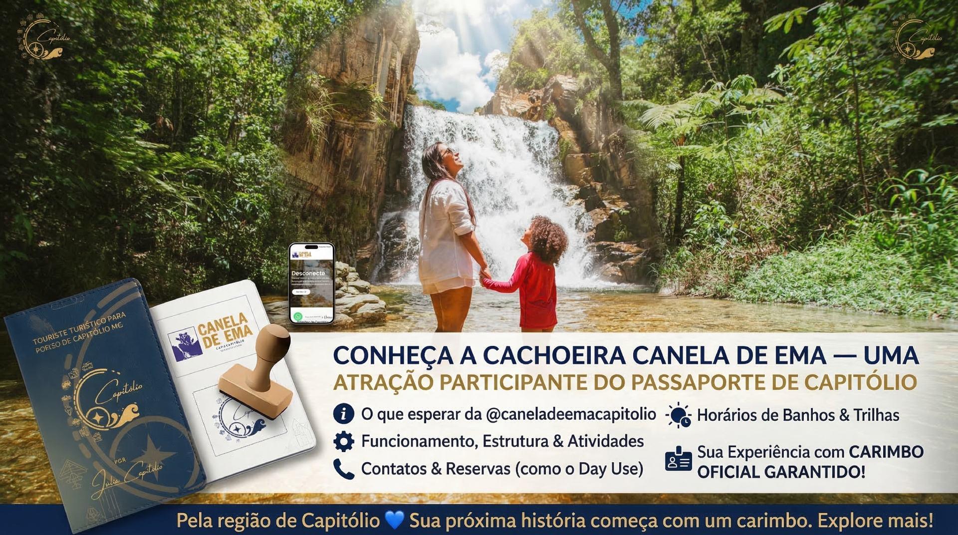 Passaporte Turístico de Capitólio: Sua Jornada Começa na Cachoeira Canela de Ema. O projeto que transforma sua visita em história. Saiba como garantir seu carimbo no atrativo mais acessível e prático da região às margens da MG-050. Capitólio é um destino que exige tempo para ser compreendido. Quem sai de grandes centros como São Paulo, Brasília ou Belo Horizonte, muitas vezes chega com pressa de "conhecer tudo", mas acaba perdendo a essência do que Minas Gerais realmente oferece: hospitalidade, sabor e descanso. Em 2026, uma iniciativa mudou a forma como o turista interage com a região: o Passaporte pela Região de Capitólio MG. Este projeto nasceu com o propósito de conectar pessoas a histórias reais. Não se trata apenas de passar por um lugar e tirar uma foto para as redes sociais; trata-se de colecionar vivências. E, dentro deste roteiro selecionado a dedo, a Cachoeira Canela de Ema destaca-se como uma parada obrigatória para quem busca o melhor de Capitólio sem as complicações logísticas comuns da área.